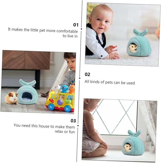 TOYANDONA Cartoon Whale Shape Warm Nest for Hamsters Guinea Pigs Pets Cozy Hideout Bed for Relief and Comfort Indoor Cave for Napping Playing