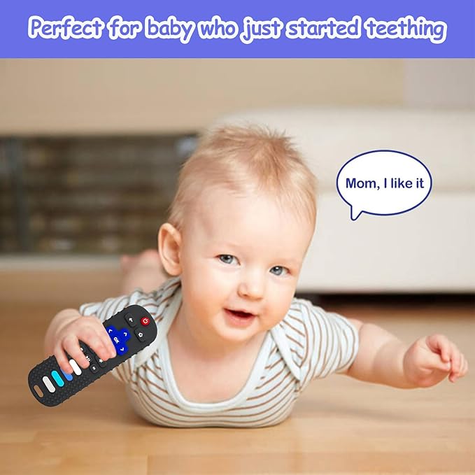 ROBBEAR Baby Teething Toys, Food Grade Silicone Teethers for Babies 3 6 12 18 Months, Fake TV Remote Control Shaped Teether Toys, Infant Chew Toys for Boys and Girls, Freezer BPA Free