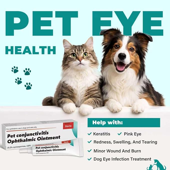 Pet Eye Care Ointment for Cats, Dogs, Puppies, Kittens, Horses, Cattle, Sheep & Birds, 5g (0.18 oz), Gentle Daily Eye Moisture Support, Easy Topical Application