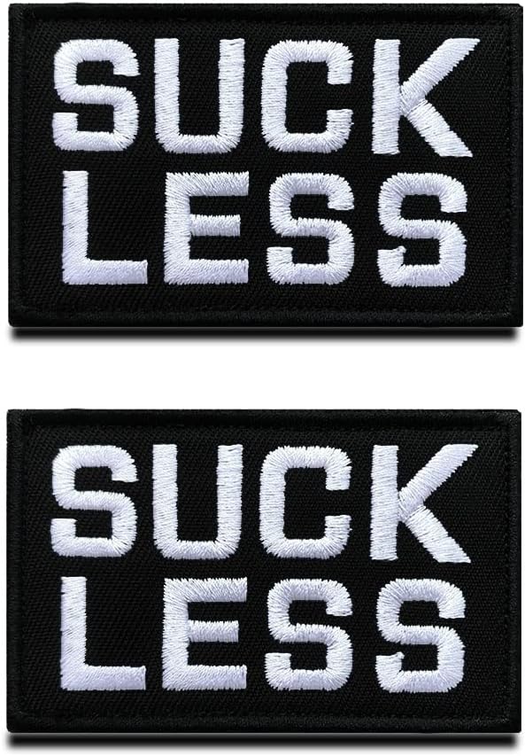 2 Packs Funny Suck Less Optimistic Embroidered Hook & Loop Emblem Badge Applique Patches for Clothes Uniform Armband Backpack Biker Jackets Jeans Service Dog Vest Harness