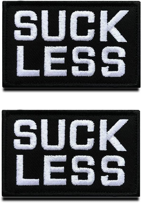 2 Packs Funny Suck Less Optimistic Embroidered Hook & Loop Emblem Badge Applique Patches for Clothes Uniform Armband Backpack Biker Jackets Jeans Service Dog Vest Harness