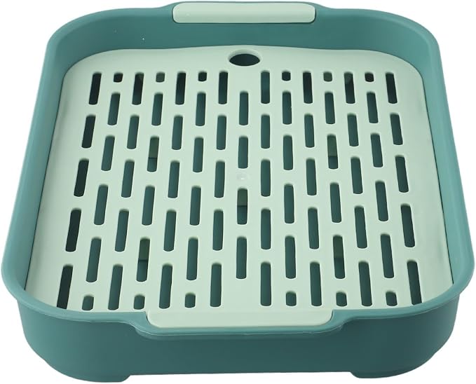 Litter Box Toilet Tray for Small Pets Such As Rabbit, Guinea Pig, Ferret, Chinchilla, Hamster, and Birds Space with Heightened Grid (Green)