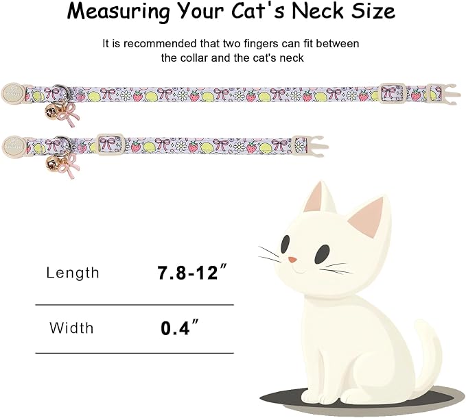 2 Pack Sweet Girly Cat Collars - Elegent Bow Breakaway Cat Collar with Bell & Matching Pendant, Adjustable Spring Summer Pink Purple Kitten Collars for Girl Cats