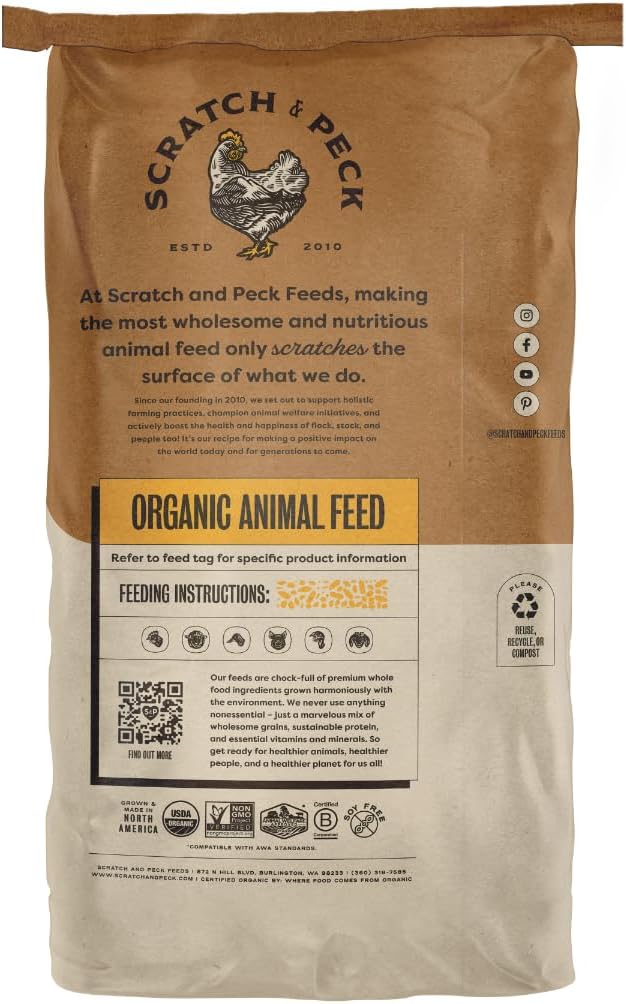 Scratch and Peck Whole Peas Chicken, Duck and Livestock Supplemental Grain - 20% Protein, Certified Organic and Non-GMO Project Verified Chicken Food - 40 lbs Bag