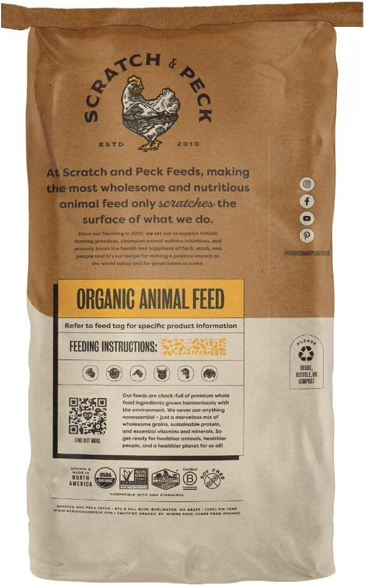 Scratch and Peck Feeds Whole Grain Layer Mash + Corn Chicken and Duck Feed - 40 lbs Bag - Soy-Free - 18% Protein, Certified Organic and Non-GMO Project Verified Chicken Food