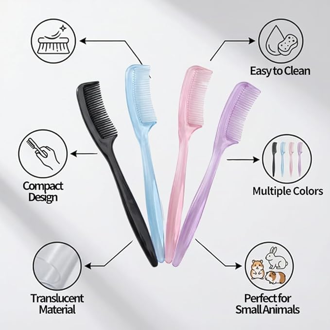 4-Pack Hamster Grooming Combs and Small Pet Hair Brushes for Hamsters, Rabbits, Guinea Pigs, Mice and Other Tiny Animals