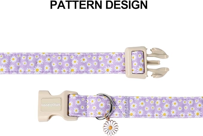 Lionet Paws Floral Dog Collar- Cute Daisy Purple Dog Collars with Plastic Buckle, Light Adjustable Dog Collars for Small Dogs