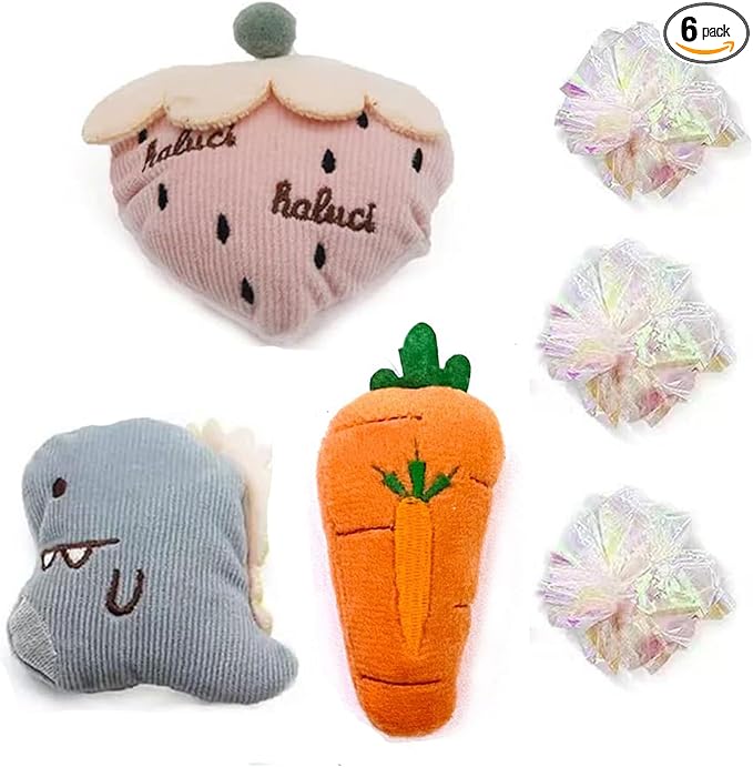 Cat Toys, Interactive Cat Toy for Indoor Cats, Soft and Durable Crinkle Sound Catnip Toys, Catnip Filled Mouse Cat Teething Chew Toy (Pack of 6)