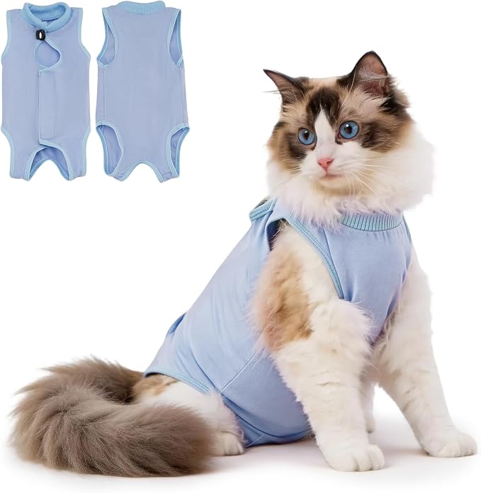 Avont Cat Recovery Sui,Post-Surgery Protective Vest Blue L | Breathable & comfortable cat onesie for cats after surgery female. Soft alternative to cone. Machine washable