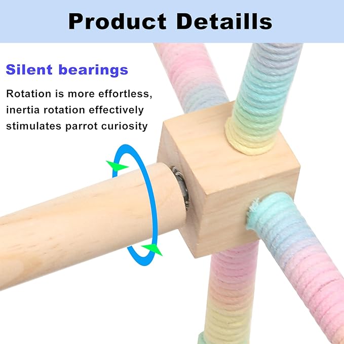 2 PCS Bird Stand Perch Toys for Parakeets,360°Wooden Parrot Perch for Bird Cages, Interactive Spinning Toy to Expend Energy