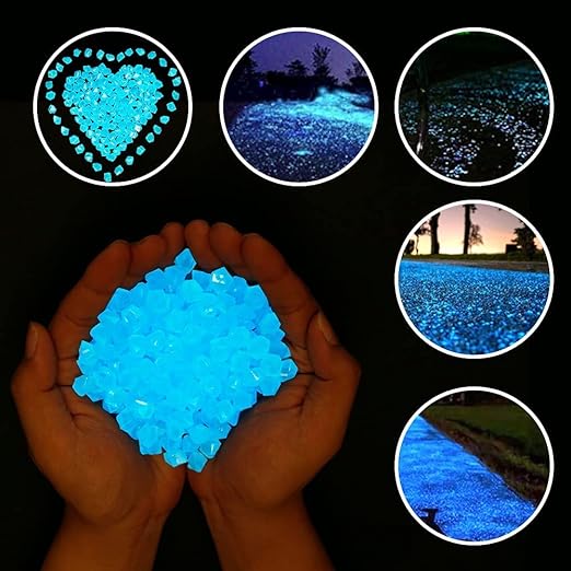 200PCS Glow Stones Pebbles, Gardening Luminous Glow Stones Rocks Outdoor Decor Glowing Water Fish Tank Gravel (White in Daytime, Blue in The Dark)