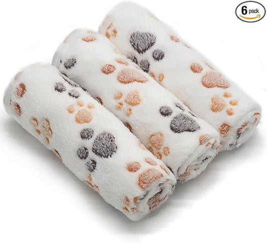 1 Pack 3 Small Puppy Blankets Super Soft Warm Sleep Mat Fluffy Premium Fleece Pet Blanket Flannel Throw for Dog Puppy Cat - White Paw Print Small(23"x15")