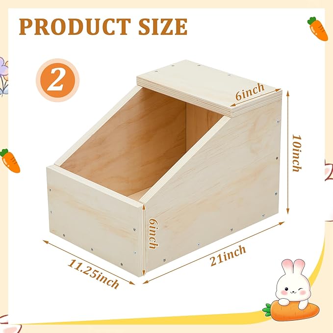 Maxcheck 2 Pack Wood Rabbit Nesting Box, 21x11.25x10 Inch Wooden Hutch Hideout for Breeding, Natural Burrow Den Alternative for Rabbits & Small Animals