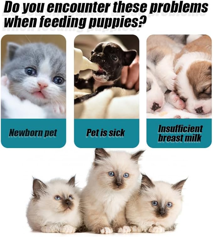 60ml Small Animal Nursing Bottle & 12ml Curved Syringe Feeder Set - for Kittens, Puppies, Hamsters, Chinchillas, Squirrels, Rabbits & Other Small Pets