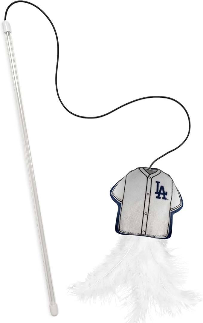 MLB Los Angeles Dodgers Team Jersey Wand with CAT NIP, Cat Toy Jersey Shaped Plush Teaser Toy for Cats & Kittens - Interactive Pet Toy for Play & Exercise