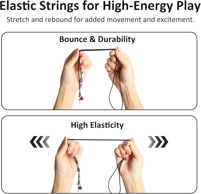 Cat Wand Refill Strings,4 pcs Replacement Strings for Cat Wand Toy (2 Stretchy Nylon + 2 Premium Fishing Lines) Built-in Bells & Lobster Clasps Fits All Toys to Enhance Interactive Playtime