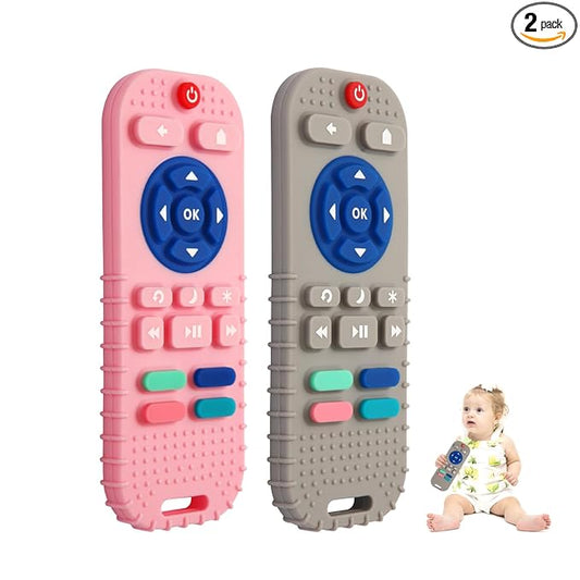 Hooku 2 Pack Silicone Teething Toys for Babies 0-6 Months, Teethers for Babies 6-12 Months, Remote Teether for Baby, Sensory Toys for Babies, Baby Chew Toys