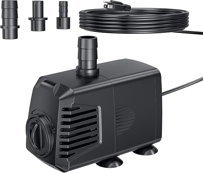 POPOSOAP 200GPH Submersible Pump(700L/H, 12W), Ultra Quiet Fountain Pump with Over Heating Protection & Filter Sponge 5.9ft High Lift for Pond, Fish Tank, Aquarium, Hydroponics, Waterfall Q102