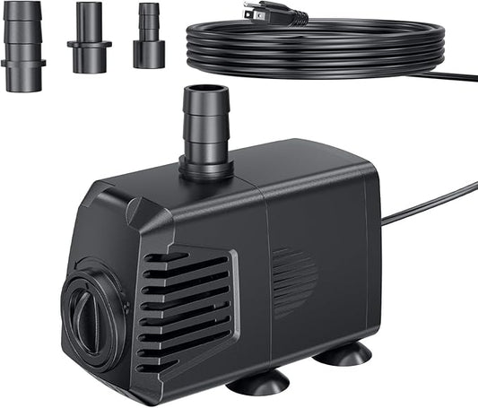 POPOSOAP 200GPH Submersible Pump(700L/H, 12W), Ultra Quiet Fountain Pump with Over Heating Protection & Filter Sponge 5.9ft High Lift for Pond, Fish Tank, Aquarium, Hydroponics, Waterfall Q102