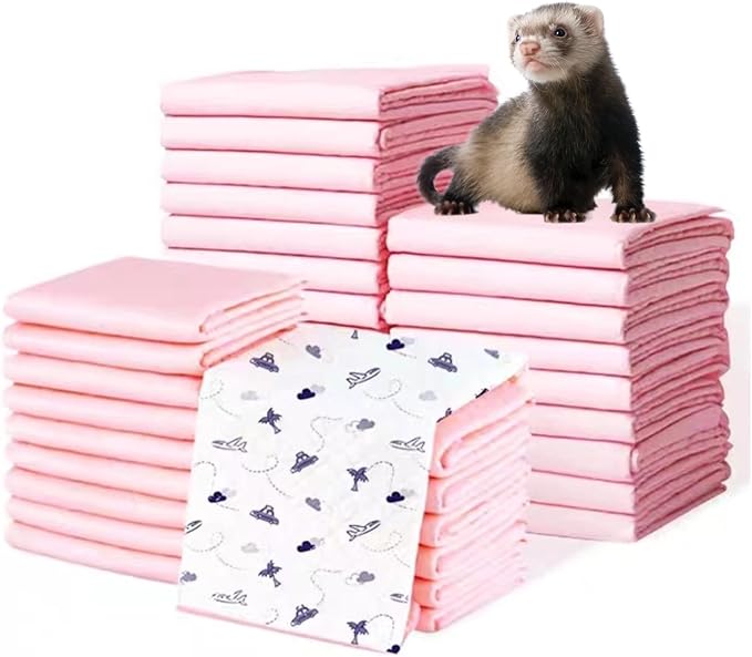 Ferret Pee Pads Extra Thick Ferret Cage Accessories Bed Hammock Litter Potty Pads Training Pads Leak-Proof Quick-Dry (Extra Thickness,Large 40g x 40 pcs 24x24'')