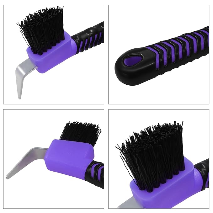 Litoexpe 1 Pcs Horse Hoof Pick Brushes with Soft Touch Rubber Handle, Fine Brush for Goat Donkey and Horse Equestrian Enthusiasts (Purple)