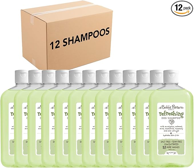 Bobbi Panter Refreshing Dog Shampoo Eucalyptus, Mint, Chamomile & Rosemary – Hydrating Natural Formula for Clean Fresh Coat, Tear-Free, 30:1 Concentrate, 14 oz (Case of 12)