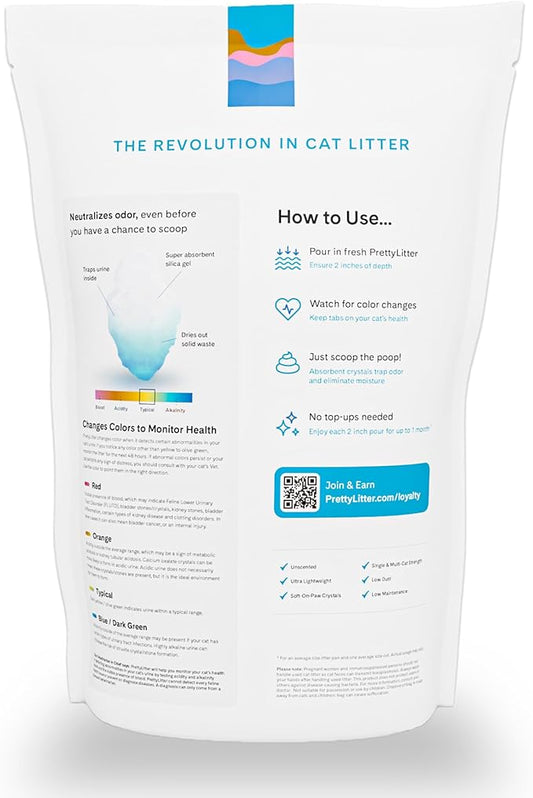 PrettyLitter Health Monitoring Cat Litter (Unscented, Non Clumping) | Lightweight & Low Tracking, Color Changing Silica Gel Crystals, Advanced Odor Control — 6 Lbs, Pack of 1 (Up to 1 Month Supply)