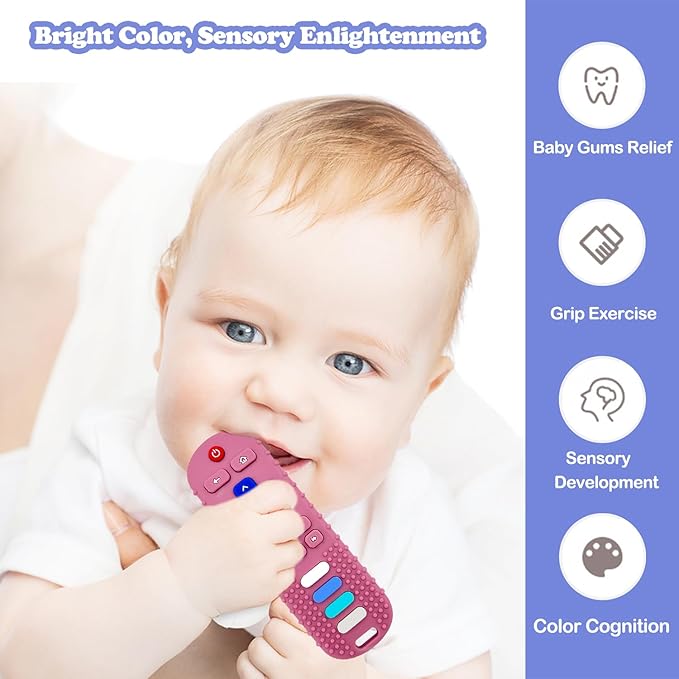 ROBBEAR Baby Teething Toys, Food Grade Silicone Teethers for Babies 3 6 12 18 Months, Fake TV Remote Control Shaped Teether Toys, Infant Chew Toys for Boys and Girls, Freezer BPA Free