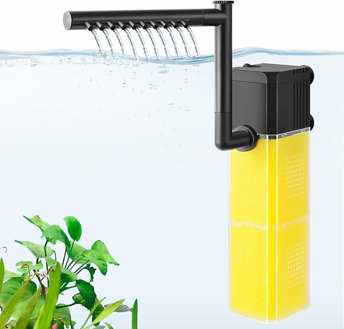 FEDOUR 10W 15W 20W Aquarium Submersible Filter, Quiet Fish Tank Internal Filter with Spray Bar, Powerful Aquarium Filter for 5-80 Gallon Tank(15W for 15-50Gallon)