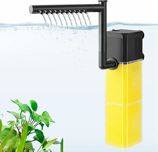 FEDOUR 10W 15W 20W Aquarium Submersible Filter, Quiet Fish Tank Internal Filter with Spray Bar, Powerful Aquarium Filter for 5-80 Gallon Tank(15W for 15-50Gallon)