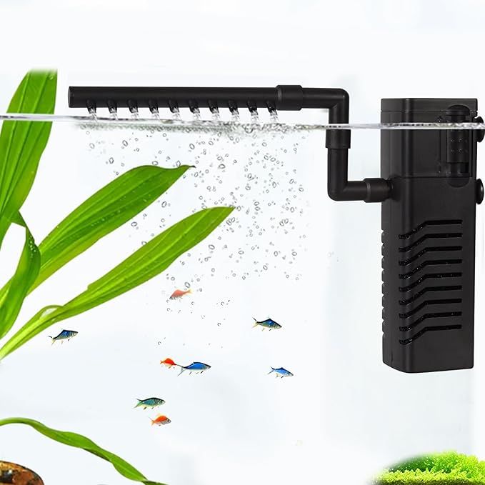 Aquarium Filter Fish Tank Filter Powerful Submersible Turtle Water Filters Ultra Quiet Biochemical Sponge Filter for 10 to 35 Gallon Tank Filtration/Oxygenation/Water Cycle 5in1 (12W)