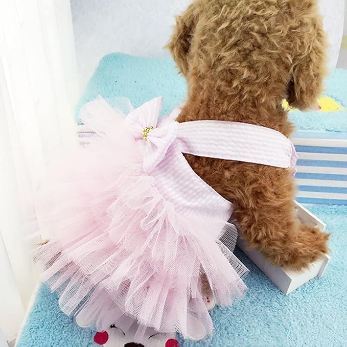 Dog Dresses, Fashion Pet Dog Clothes, Striped Mesh Puppy Dogs Princess Dresses (Pink/Blue/Denim(3pack), Medium)