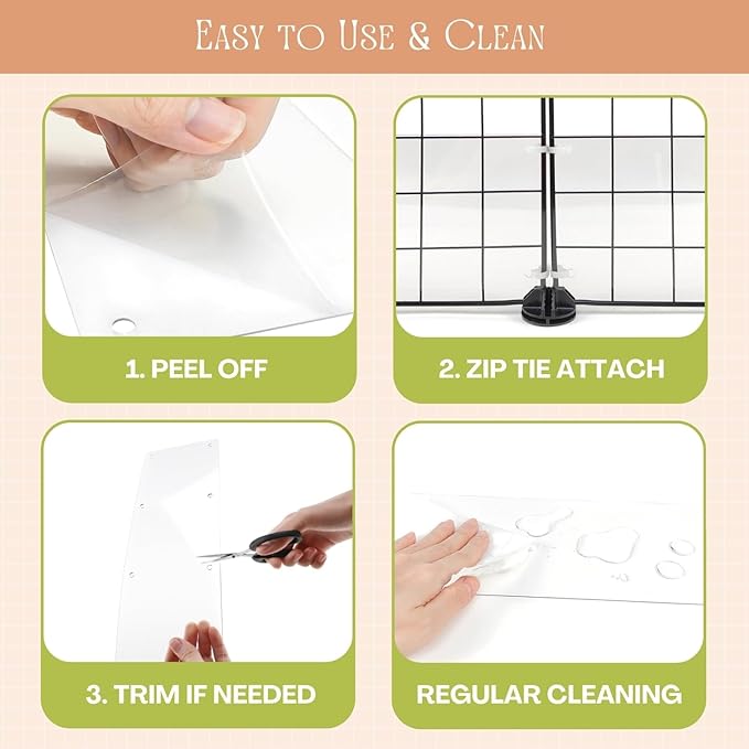 12 Pack Transparent PVC Urine Guard for Small Pets - 14”x5” Trimmable Cage Edge Liner with DIY Letter Stickers & Zip Ties, Personalize Plastic Side Lining for Rabbits Guinea Pigs Hamsters Ferrets