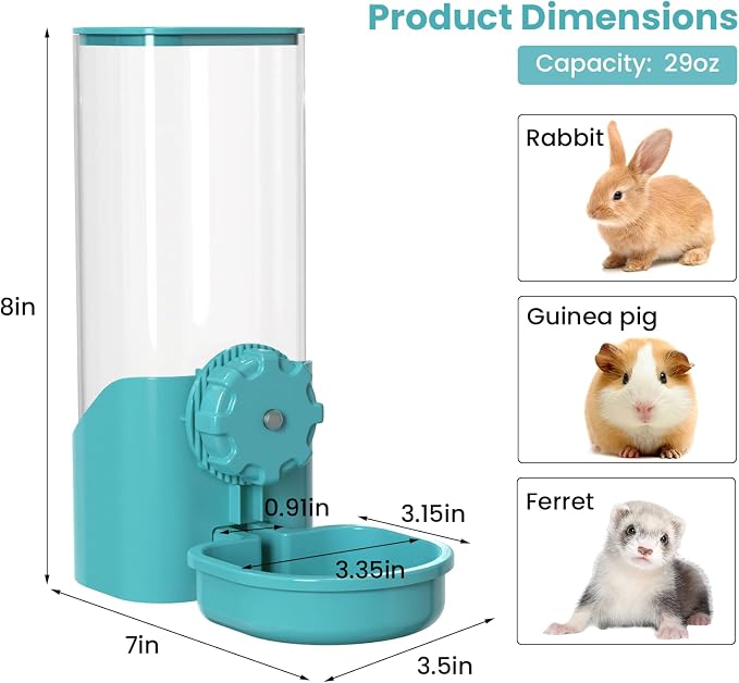 Rabbit Water Bottle for Cage Crate, 29oz No Drip Hanging Automatic Pet Water Dispenser for Small Animal Guinea Pig Bunny Chinchilla Ferret Hedgehog Puppy Cat (Blue)