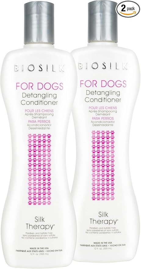 BioSilk for Dogs Silk Therapy Dog Detangling Conditioner, Dog Coat Conditioner to Help Smooth Knots and Tangles and Support Soft Manageable Coats During Routine Grooming, 12 Fl Oz - 2 Pack