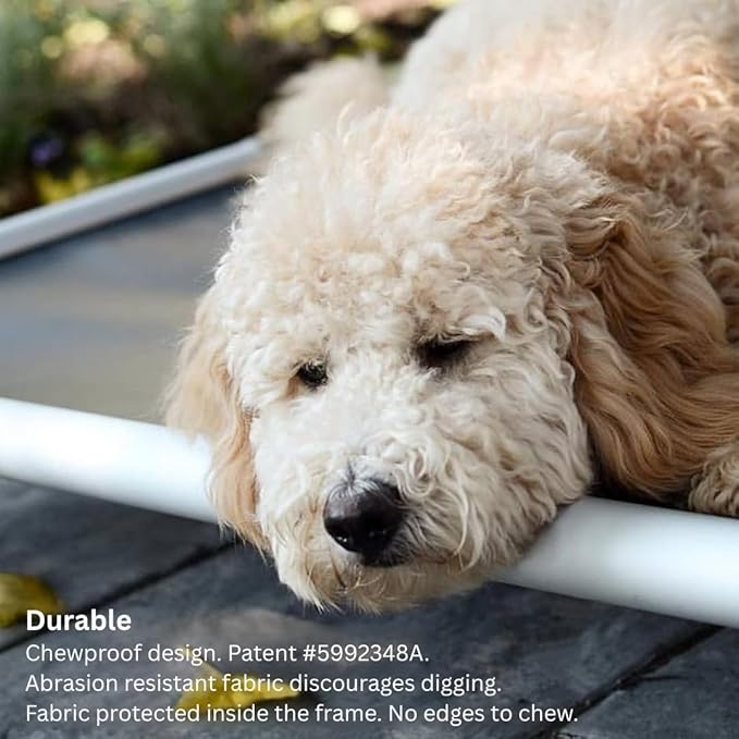 Kuranda Chewproof Elevated Dog Bed - Silver Aluminum - 30" x 20" - Heavy Duty Vinyl - Smoke