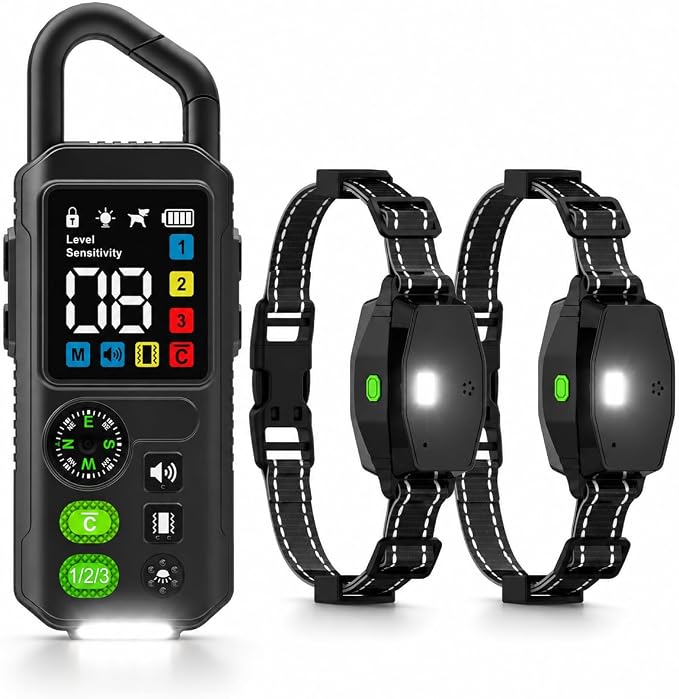 2-in-1 Dog Shock Collar & Bark Collar, 990FT Dog Training Collar with Remote, IPX7 Waterproof E Collar, 3 Training Modes, LED Light for Small Medium Large Dogs (8-120 lbs) - 2 Collar