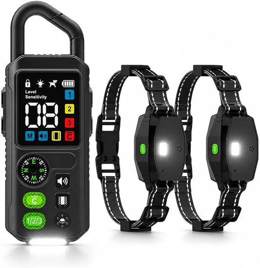2-in-1 Dog Shock Collar & Bark Collar, 990FT Dog Training Collar with Remote, IPX7 Waterproof E Collar, 3 Training Modes, LED Light for Small Medium Large Dogs (8-120 lbs) - 2 Collar