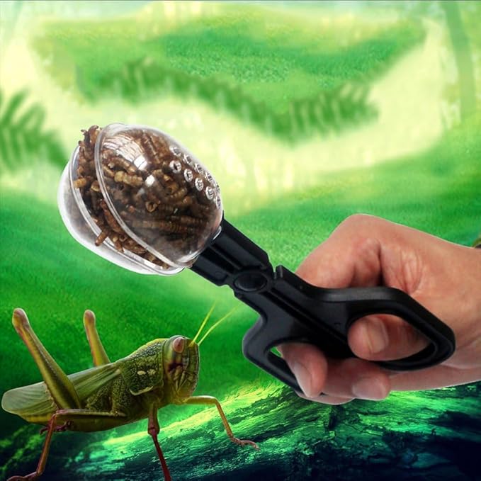 Black Reptiles Feeding Scooper Poop Cleaning Clamp Spoon-shaped Tips Feeder Tweezers Aquarium Tank and Terrarium Cleaning Tool,For Snakes Lizard Tarantulas Reptile Supplies Reptiles and Amphibians