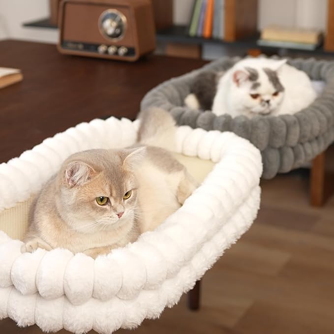 CHEERPALS Cat Desk Bed with Reversible Cushion, 90°Foldable Cat Hammock for Desk Mounted, Suitable for Medium-to-Large Cats and Puppy, Clowd Series(White, Large)