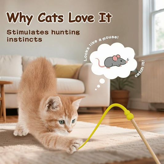 Cat Wand Toy,Cat Toy Wand,Cat Toy on Stick 3 PCS Silicone Ultra-Light Durable Tail Non Feather Teaser Used for Stress Relief (Colorful Styles)