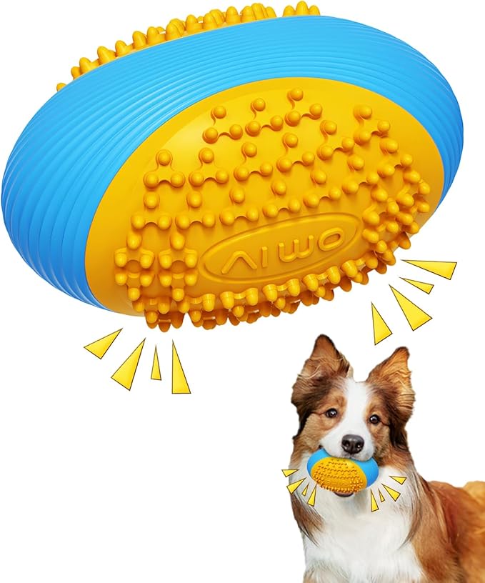 Olive Squeaky Dog Chew Ball for Aggressive Chewers Interactive Fetch Toy, TPR Material, Dental Cleaning Dog Toy for Small Medium Large Dog, Indoor Outdoor Puppy Chew Toy Blue