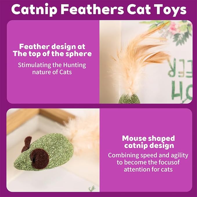 10 Pack Mouse Catnip Toy with Feather,Catnip Ball Interactive Catnip Mice for Chasing, Hunting, Exercising and Cleaning Teeth