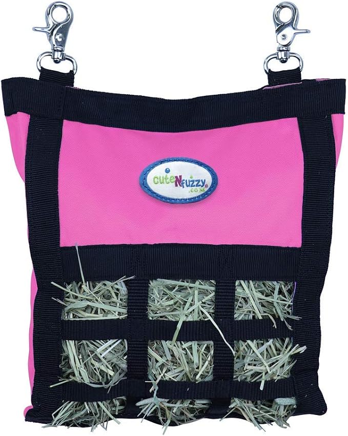 Rabbit & Guinea Pig Hay Bag Feeder with Super Tough Bottom® Design | Small 10" x 11" x 3" Hanging Hay Feeder | Organized Feeding | Made in USA Design (Pink, Small 10" x 11" x 3")