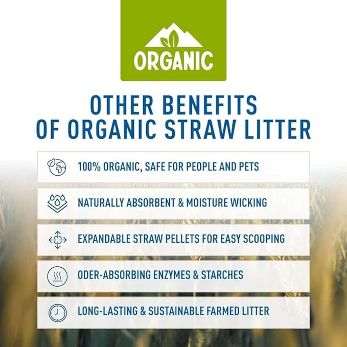 Blue Mountain Hay Organic Small Animal Pet Litter and Bedding (20 lb), Pelleted Wheat Straw Cage and Litter Box Liner, Safe Organic Materials, Dust-Free, Highly Absorbent, Natural Odor Control