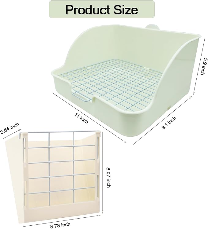 Rabbit Litter Box for Cage Guinea Pig Hay Rack Feeder Rabbits Corner Litter Pan Potty Trainer Pet Toilet Square with Cleaning Set for Hamster, Guinea Pig, Ferret, Bird (White)