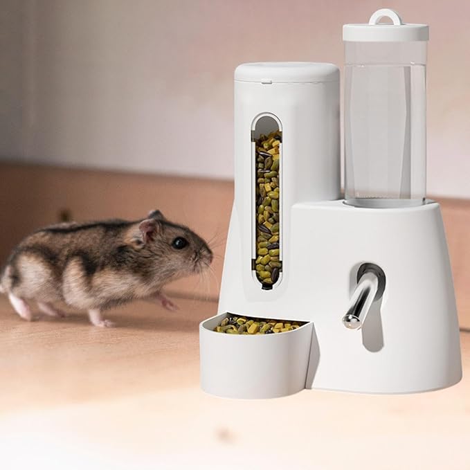 Baoblaze Automatic Hamster Feeder Food Dispenser Hamster Water Bottle Lightweight Clear Food Container for Ferrets Gerbils Chinchillas, White, 125ml