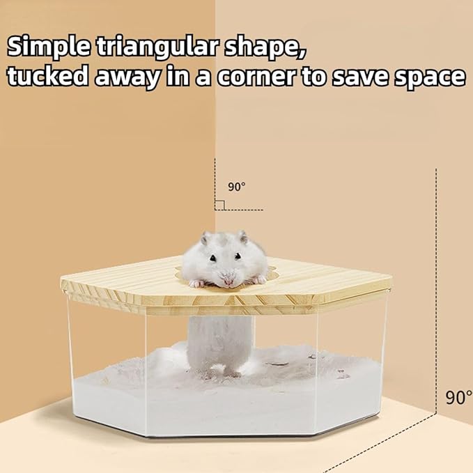 Hamster Sand Bath Box Container, Mini Pet Sandbox Lid Design Take Bath Wooden Sandbox Dust Bath, Transparent Bathroom & Digging Box Acrylic Hamster Litter Box Small Animal Accessories (D Small)