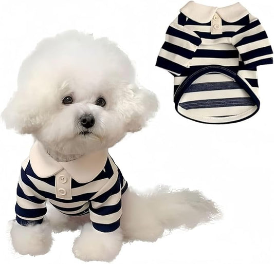 MANON ROSA Dog Clothes, Designer Boy Polo Shirt for Small Medium Dogs, Soft Puppy Outfit, Breathable Male Yorkie Chihuahua Shih Tzu Poodle Kitten Cat T-Shirt, Birthday Gifts - Blue, L, Fit 8.8-12lbs