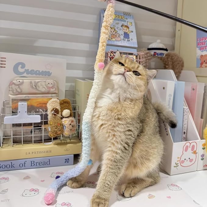 IUHKBH Plush Cat Wands, 3 PCS Charm Teaser Toys Interactive Cat Stick Colorful Teaser Wands for All Breed Sizes